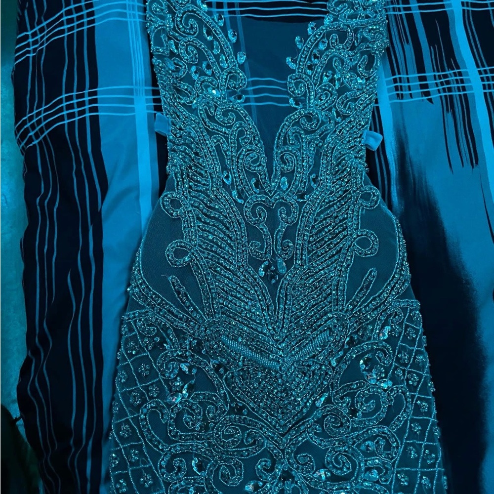 Elegant Blue Embellished Dress